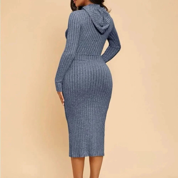 SHEIN SXY Drawstring Detail Rib-knit Hooded Dress Size M - Picture 2 of 6